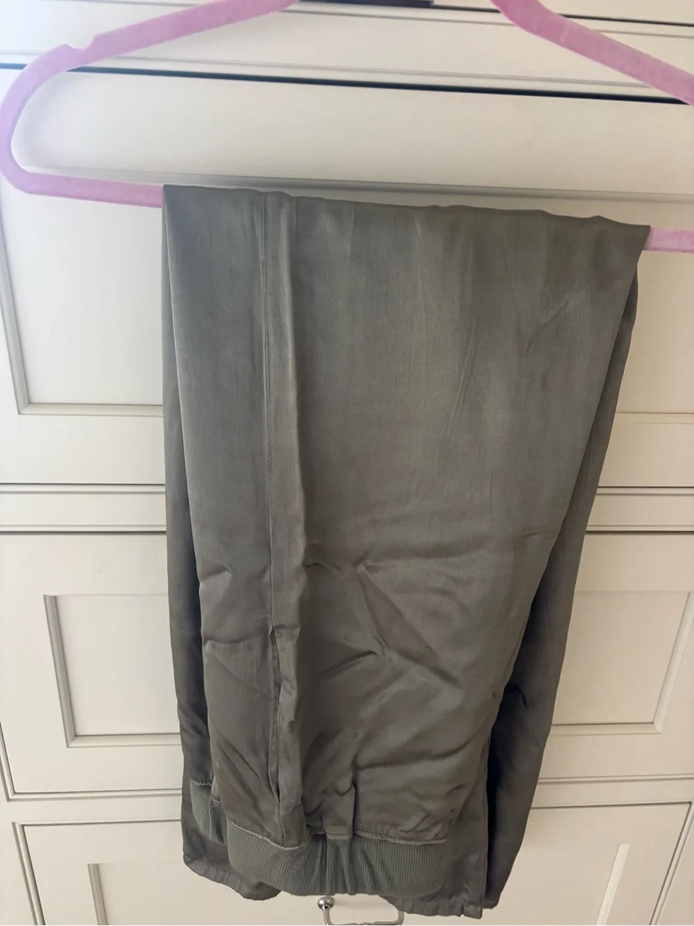 Michael Stars Olive Green Wide-Leg Satin-Trim Pants - Picture 4 of 5